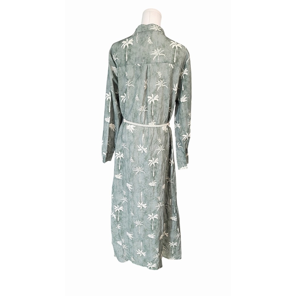 Francesca Bettini Italy Linen Blend Dress Palm Print Maxi Shirt Button Front - Picture 5 of 9